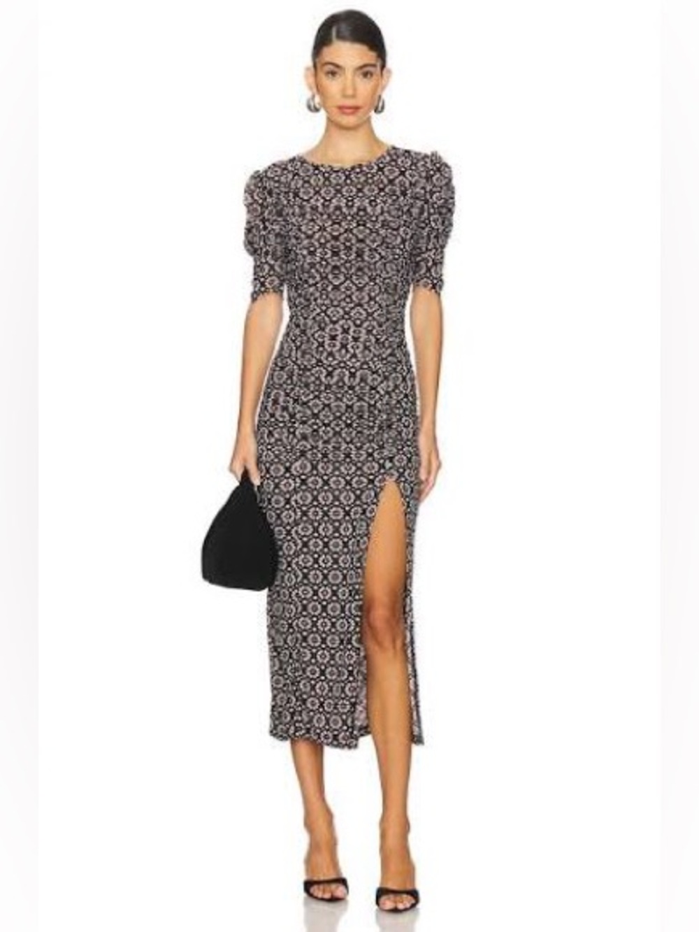 Free People Briella Midi Dress in black combo size M